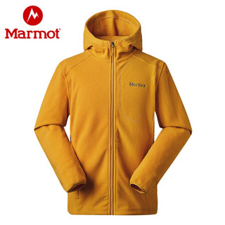 Marmot/土拨鼠20秋冬新款户外男士保暖透气长袖抓绒开衫连帽卫衣 亮柠黄8725 XL 欧码偏大