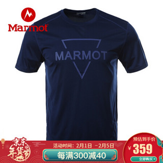 marmot/土拨鼠运动轻量透气短袖速干T恤男户外 北极蓝2975 XXL 欧码偏大