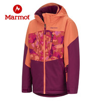 Marmot 土拨鼠 秋冬保暖防风时尚可拆卸帽夹棉滑雪服女童户外 浆果紫/旱荷橙7361 M 欧码偏大