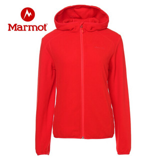 Marmot/土拨鼠21春夏新款保暖透气连帽开衫抓绒衣女户外 大红6935 XL 欧码偏大