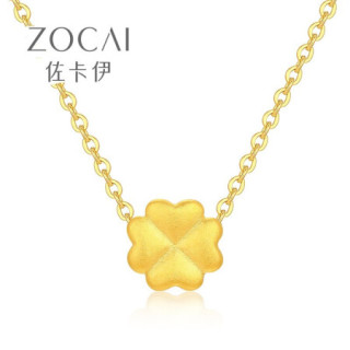 佐卡伊 黄金吊坠女足金羽毛项链纯金送女友生日礼物 足金四叶草吊坠