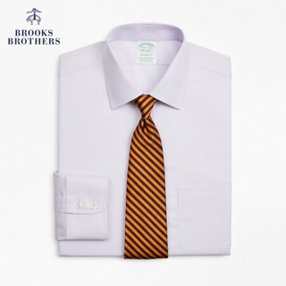 Brooks Brothers/布克兄弟男士府绸棉免烫微弹细格纹长袖衬衫商务 5000-浅紫色 17/35