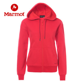 Marmot/土拨鼠秋冬户外女士保暖透气长袖加绒加厚开衫连帽卫衣 胜利红6702 L 欧码偏大