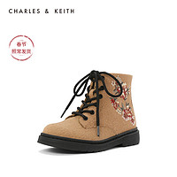CHARLES&KEITH童鞋CK9-91700007花卉刺绣绑带马丁靴（26（3.5-4岁）、Beige米色）