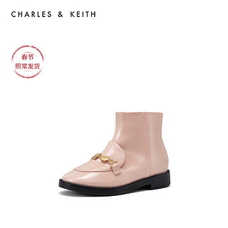 CHARLES&KEITH女靴CK9-91700016金属装饰儿童拉链低跟短靴（31、Black黑色）