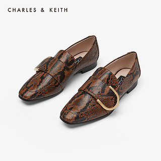 CHARLES&KEITH女鞋SL1-70280001金属扣饰低跟乐福鞋单鞋女（36、Brick砖色）