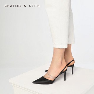 CHARLES&KEITH女鞋CK1-60361237链条尖头高跟单鞋（38、Black黑色）