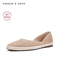 CHARLES&KEITH低帮鞋CK1-70380730侧v口镂空饰女士方头平底凉鞋（40、Pink粉红色）