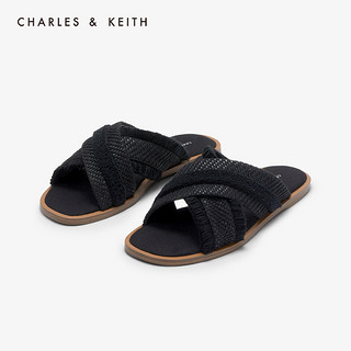 CHARLES&KEITH女鞋CK1-70390283交叉带露趾凉拖鞋（38、Chalk粉白色）