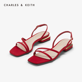 CHARLES&KEITH女鞋CK1-70900185不对称绊带低跟凉鞋（37、Red红色）