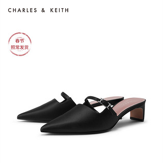 CHARLES&KEITH女鞋CK1-61720044一字带尖头穆勒鞋（39、Silver银色）