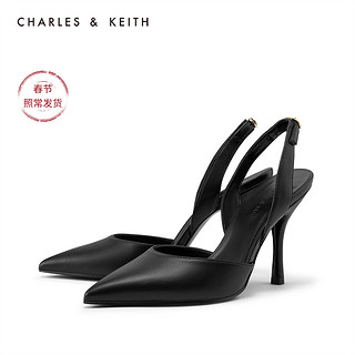 CHARLES&KEITH女鞋CK1-61680095后绊带尖头高跟凉鞋（38、Black黑色）