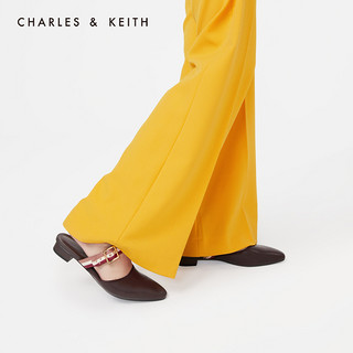 CHARLES&KEITH女鞋CK1-70920062拼色绊带穆勒鞋拖鞋（41、Brown棕色）