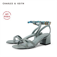 CHARLES&KEITH女鞋CK1-60480016串珠腕带高跟凉鞋（40、Green绿色）