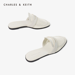 CHARLES&KEITH女鞋CK1-70380789编织鞋面穆勒鞋拖鞋（35、Chalk粉白色）