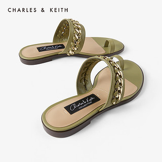 CHARLES&KEITH女鞋SL1-70380029拼接绊带夹趾拖鞋（36、Chalk粉白色）