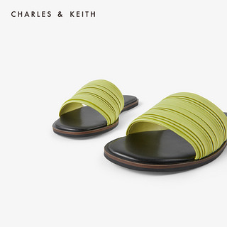 CHARLES&KEITH女鞋CK1-70900210褶皱鞋面平跟凉拖鞋（36、Yellow黄色）