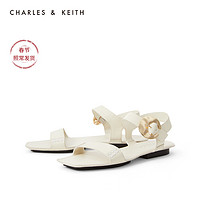 CHARLES&KEITH女鞋SL1-70900020金属扣露趾平跟凉鞋（35、Chalk粉白色）