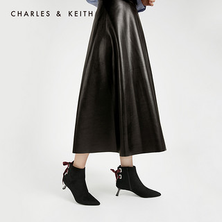 CHARLES&KEITH秋冬女靴CK1-90360295绒面及踝细高跟短靴女（36、Black黑色）