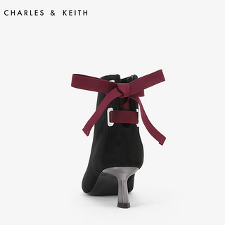 CHARLES & KEITH CHARLES&KEITH秋冬女靴CK1-90360295绒面及踝细高跟短靴女（39、Black黑色）