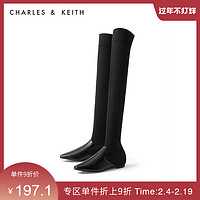 CHARLES&KEITH秋冬女靴CK1-90390172女长筒袜靴（39、DARK BLUE深蓝色）