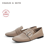 CHARLES&KEITH秋冬女鞋CK1-70390314女士方头乐福鞋（36、Black黑色）