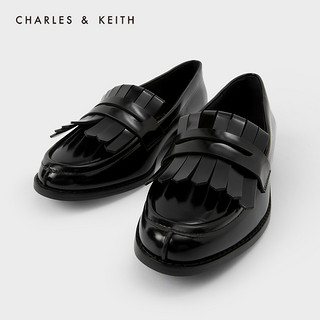 CHARLES&KEITH2020冬季新品CK1-70380851女士流苏低跟乐福鞋（38、Black黑色）