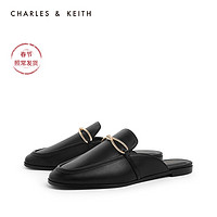 CHARLES&KEITH2020冬季新品CK1-70380819女士金属扣饰平跟穆勒鞋（36、Black黑色）