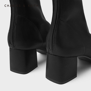 CHARLES&KEITH2020冬季新品CK1-91680120女士简约通勤中跟短靴（37、Brown棕色）