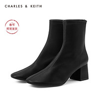 CHARLES&KEITH2020冬季新品CK1-91680120女士简约通勤中跟短靴（39、Brown棕色）