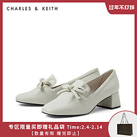 CHARLES&KEITH2021早春新品CK1-60900145女蝴蝶结装饰粗跟单鞋（38、粉白色Chalk）