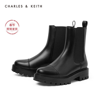 CHARLES&KEITH2020冬季新品CK1-90580135女士厚底短筒切尔西靴（39、Maroon枣红色）