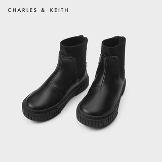 CHARLES&KEITH2020冬季新品CK9-90900006花边装饰儿童休闲短靴（32、Black黑色）