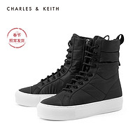 CHARLES&KEITH2020冬季新品CK1-70900254女士休闲系带运动高帮鞋（38、Black黑色）
