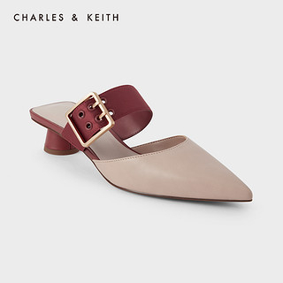 CHARLES＆KEITH2021春新品CK1-60920251女士金属方扣饰尖头穆勒鞋（38、Brick砖色）