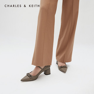 CHARLES&KEITH2021早春新品CK1-60920243女粗链条饰尖头高跟单鞋（38、Taupe灰褐色）