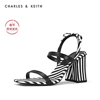 CHARLES&KEITH凉鞋CK1-60480006蝴蝶结饰女士方头高跟鞋（37、Black黑色）