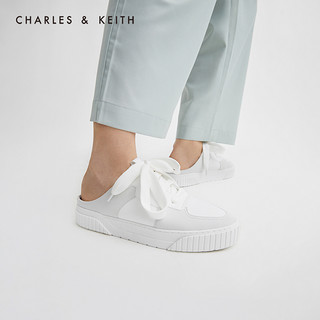 CHARLES＆KEITH2021春新品CK1-70900257女士休闲系带运动风穆勒鞋（38、White白色）
