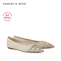 CHARLES&KEITH2021早春新品CK1-70900258女褶皱鞋面尖头平底单鞋（39、Taupe灰褐色）