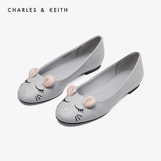 CHARLES&KEITH女鞋CK1-70900182鼠宝宝平底芭蕾舞鞋单鞋（39、Grey灰色）