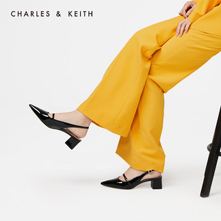 CHARLES&KEITH女鞋CK1-60361250一字带尖头中跟凉鞋（39、Black黑色）