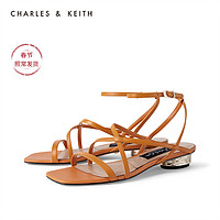 CHARLES&KEITH女鞋SL1-71720035交叉带露趾低跟凉鞋（38、Pewter锡灰色）