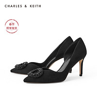 CHARLES&KEITH秋冬女鞋CK1-60280263女串珠饰尖头高跟奥赛鞋（35、Taupe灰褐色）