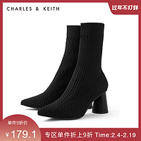 CHARLES&KEITH秋冬女靴CK1-91680079女高跟短靴（35、DARK GREY深灰色）