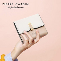 皮尔卡丹(pierre cardin)时尚钱包女短款折叠牛皮钱包迷你简约女士零钱包礼盒 J0A609-750725P米白色/卡其色