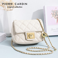 皮尔卡丹(pierre cardin)时尚单肩包女小香风菱格链条包女百搭牛皮斜挎包包女士 J1A240-010325P米白色