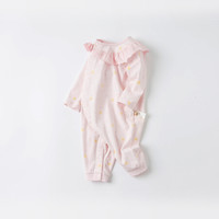 davebella戴维贝拉童装纯棉婴儿衣服新生儿连体衣2021新款春装初生儿哈衣春季爬爬服 粉底印花 73cm(建议身高66-73cm)