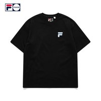 FILA 斐乐 FUSION斐乐官方情侣短袖T恤男女2021年夏季潮流肤圆领多色上衣男女 T11U126110F 深黑-BK 175/96A/L