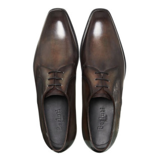 孔雀翎berluti伯鲁提男鞋德比鞋精致时尚不对称scritto图案小牛皮材质