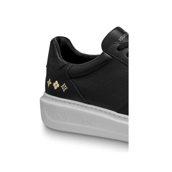 翎路易威登lv男鞋运动鞋粒面小牛皮monogram金色花卉压纹1a5xis 黑色